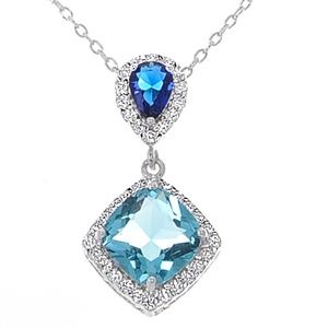 Cushion-Cut Blue CZ , Pear-shaped blue CZ Necklace